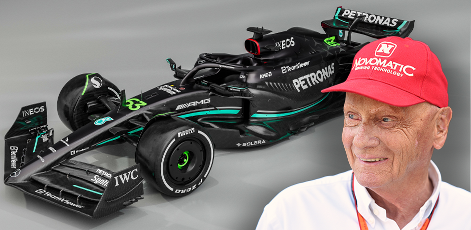 Mercedes erinnert auch 2023 an den verstorbenen Ex-Boss Niki Lauda. 