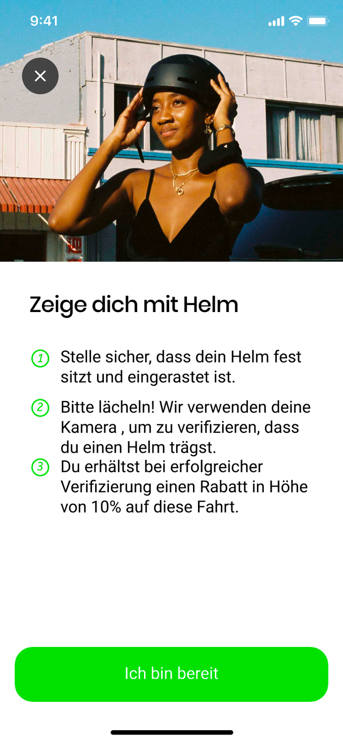 Lime belohnt Scooter-Fahrer:innen mit Helm.