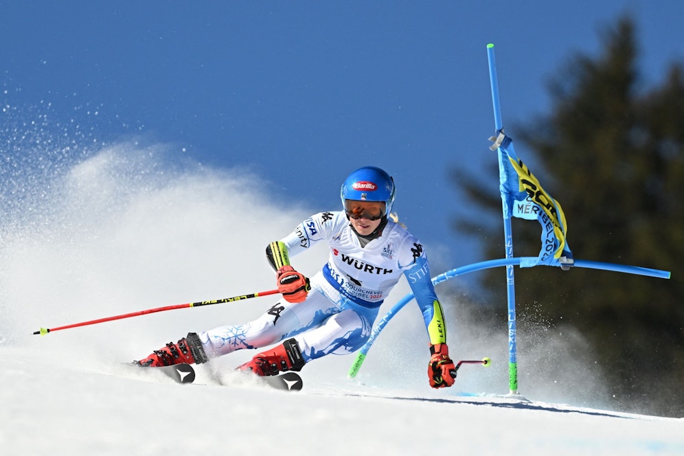 Mikaela Shiffrin im WM-Riesentorlauf von Meribel. 