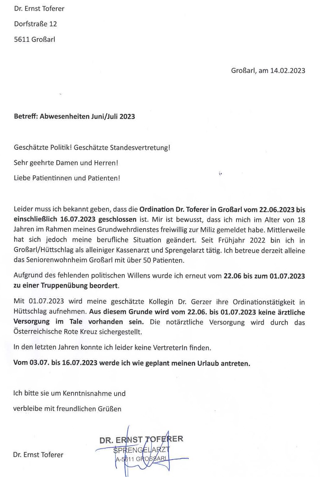 Der offene Brief des Mediziners