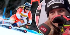 Skiläuferin weint im Ziel um ihren toten Vater