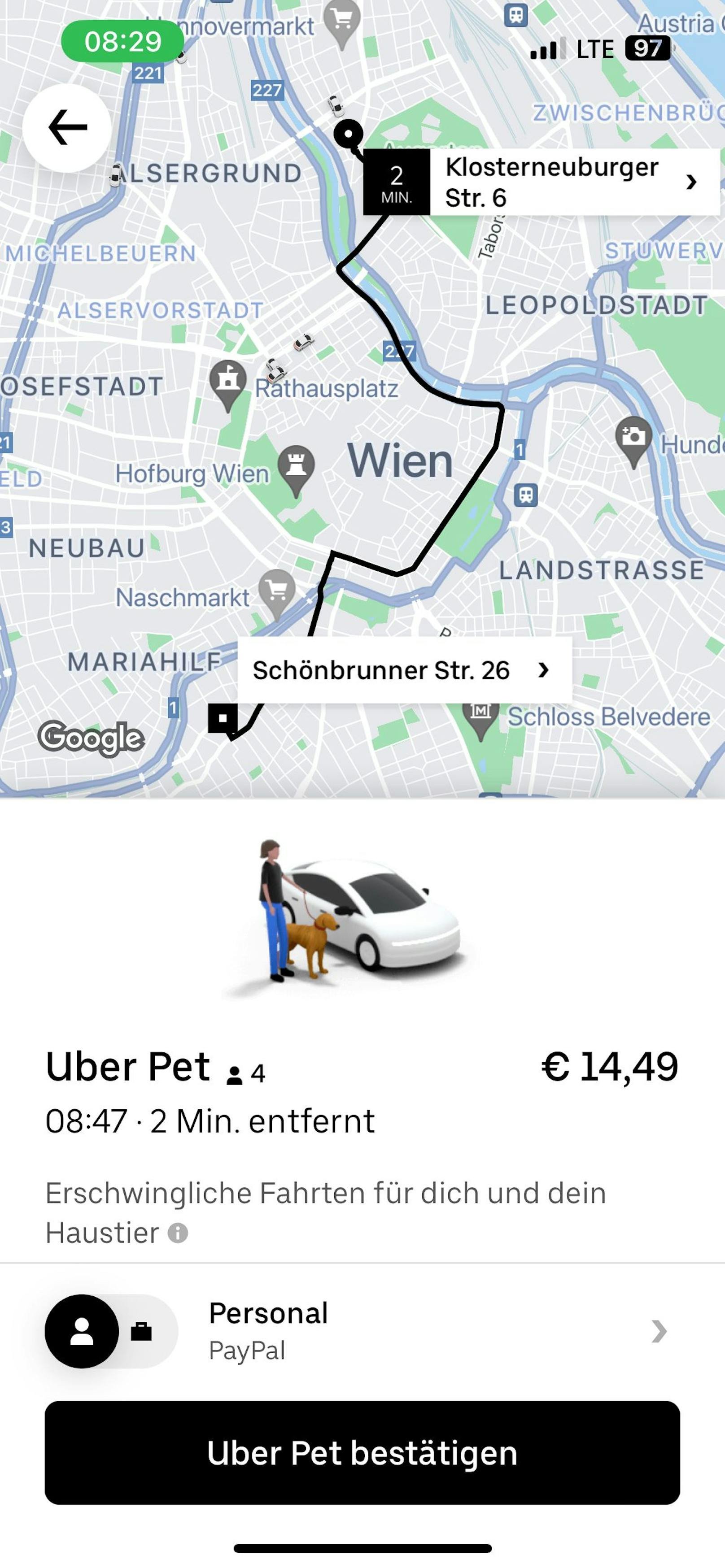 Rechtzeitig zum "Liebe dein Haustier-Tag": Uber Pet startet am 20. Februar in Wien.