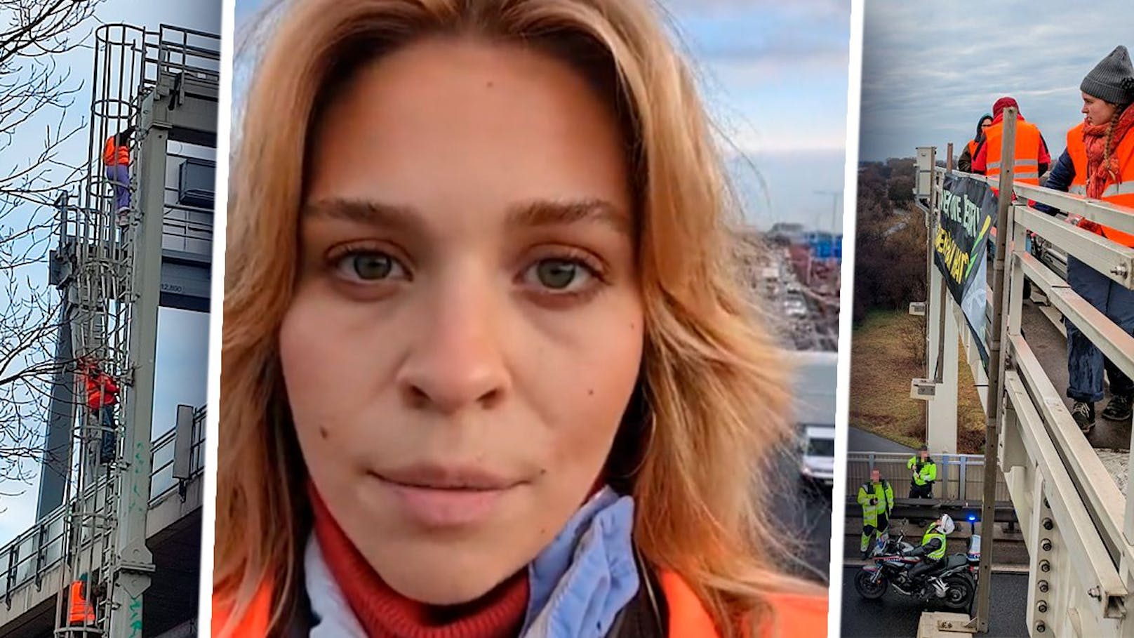 Anja Windl (25) wird schnell zu eine der Frontfrauen der "Letzten Generation". Am 20. Februar 2023 kletterte sie auf eine Verkehrszeichenbrücke der A23.