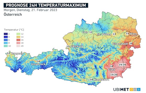 In Graz werden am Dienstag bis zu 18 Grad erwartet, auch in anderen Landeshauptstädten werden die Temperaturen deutlich zweistellig. 
