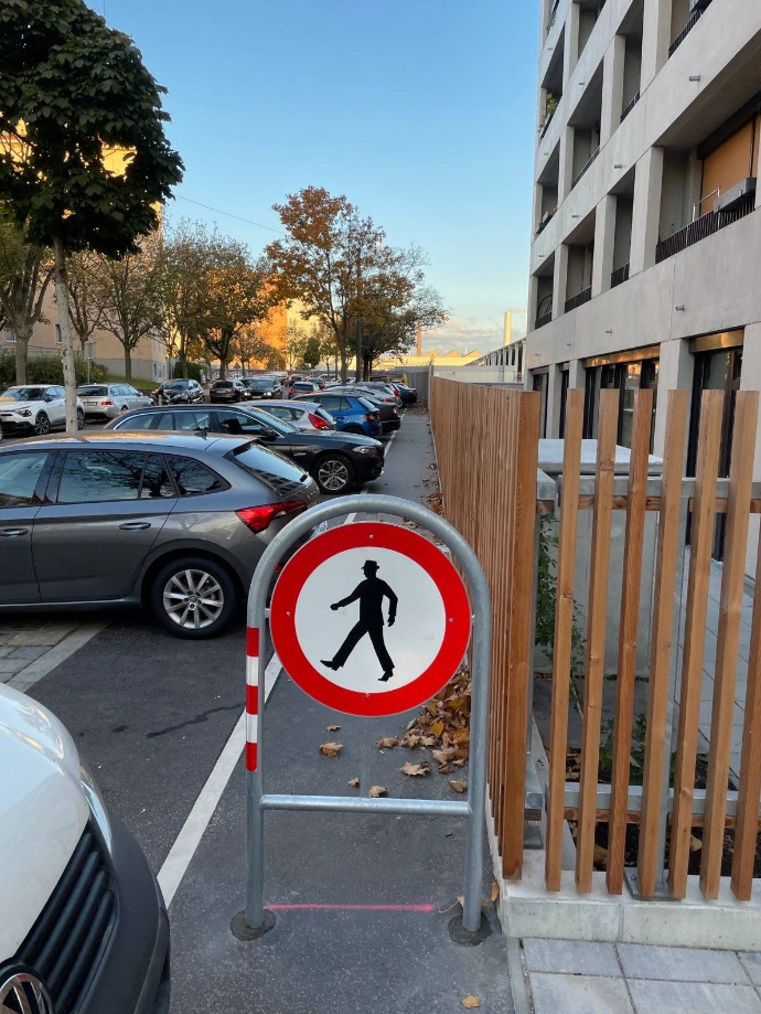 Nanu? Zuerst ragten die Autos auf den Gehsteig, nun ist dieser ganz gesperrt.&nbsp;