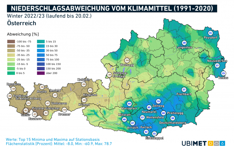 So stark ist die Niederschlagsabweichung vom Klimamittel der Jahre 1991-2020.