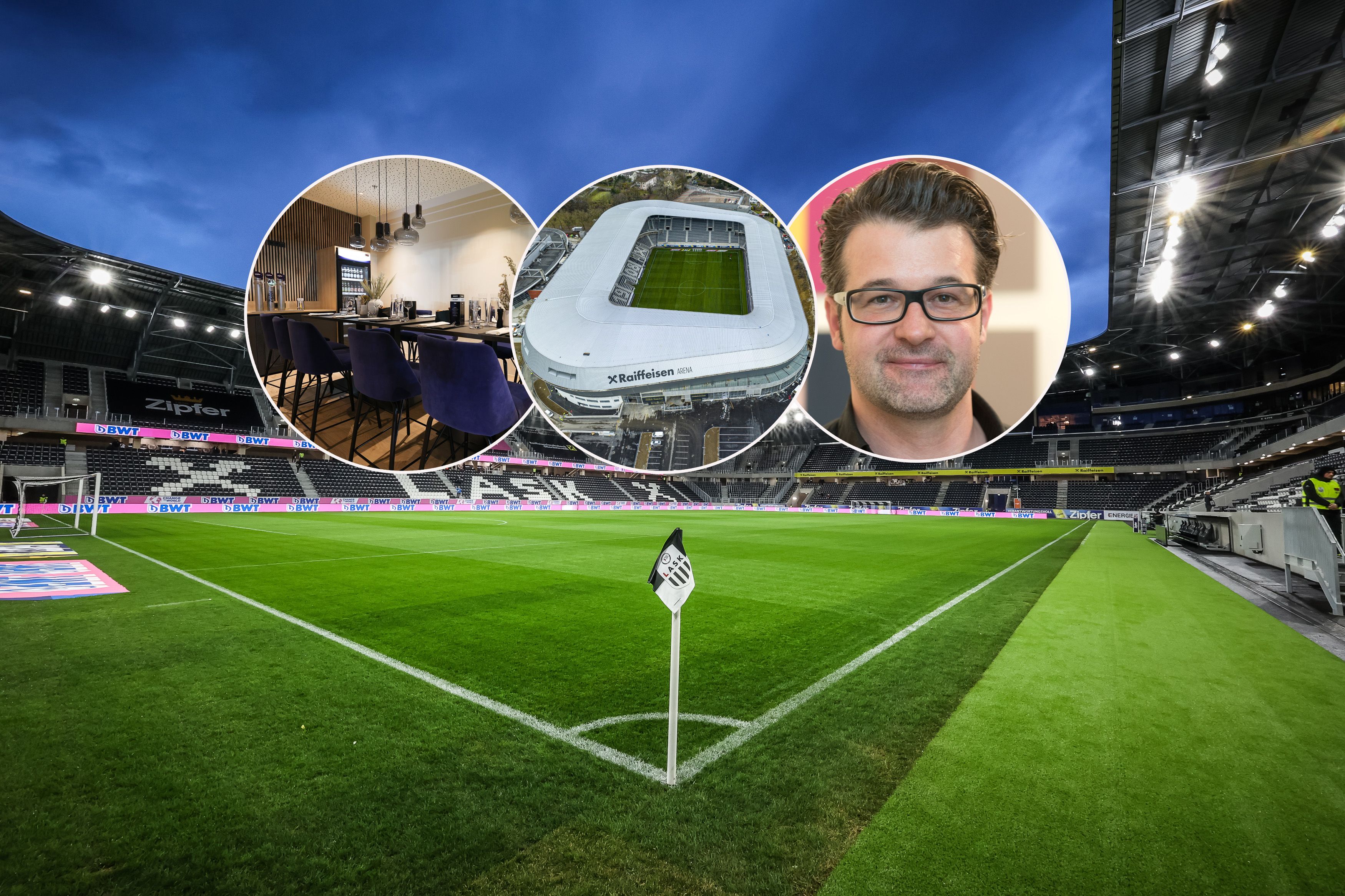 Stadion-Architekt Harald Fux (r.) spricht mit 