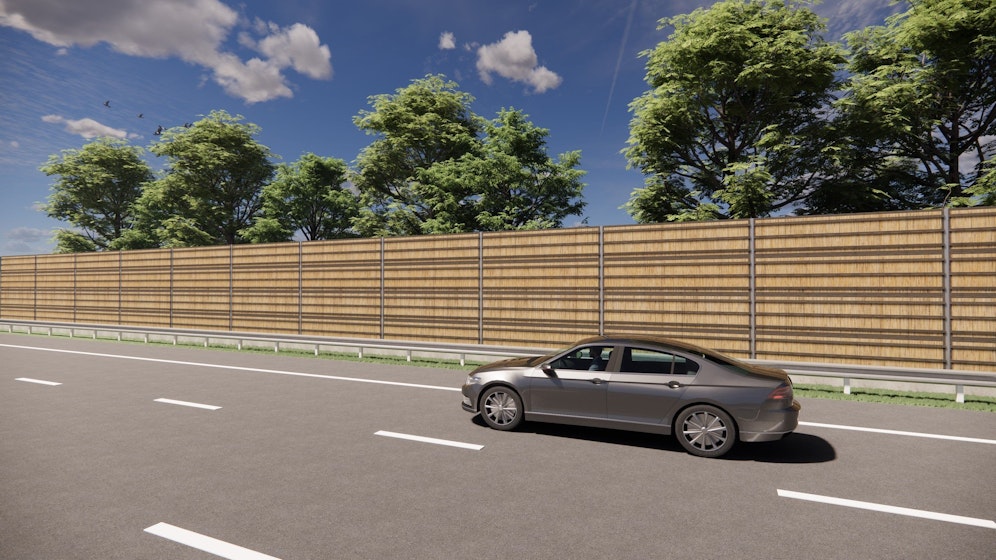 Schilf vom Neusiedler See für Lärmschutzwand auf der S 33 bei Herzogenburg, im Bild: eine Visualisierung der Wand.