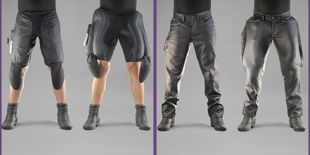 Bevor sich der Airbag entfaltet, sieht die Hose aus wie jede andere Hose. Wird der Airbag ausgelöst, bläst sie sich innerhalb von 