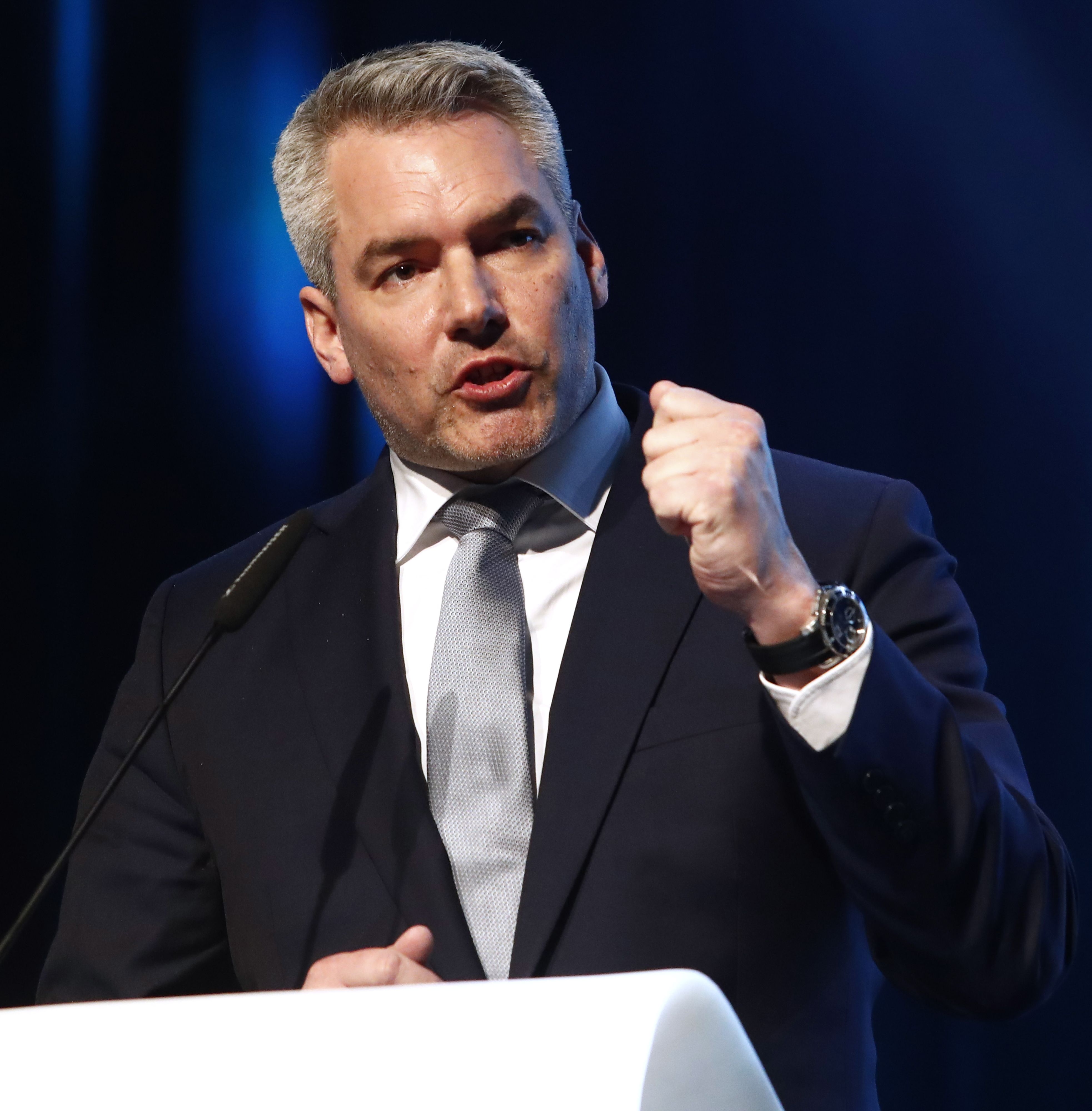 Bundeskanzler Karl Nehammer (ÖVP) am Mittwoch, 22. Februar 2023, anl. des Politischen Aschermittwochs der ÖVP in Klagenfurt. 