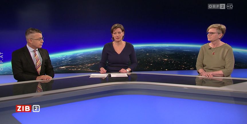 Sinologin Susanne Weigelin-Schwiedrzik und der Russland-Experte Gerhard Mangott in der ORF-"ZIB2" bei Marie-Claire Zimmermann.