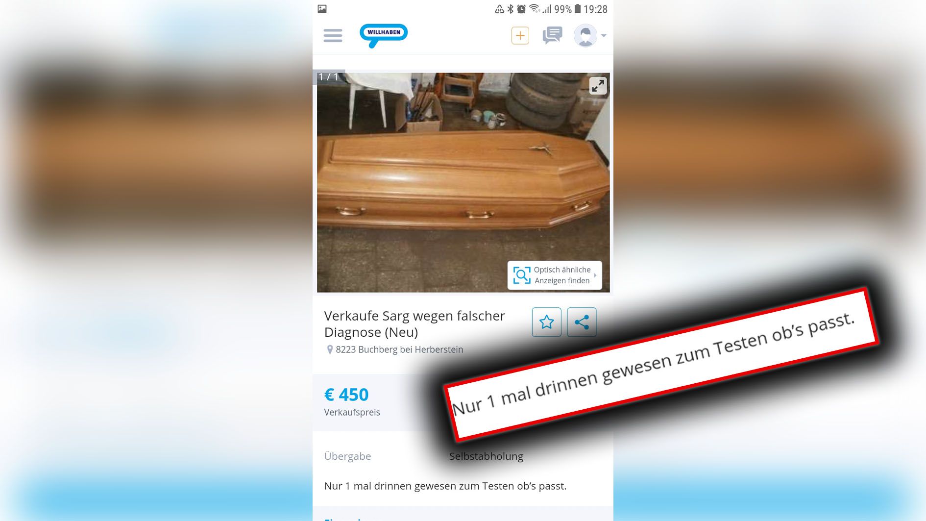 Ob diese Anzeige witzig oder verstörend ist, kann jeder für sich selbst entscheiden.