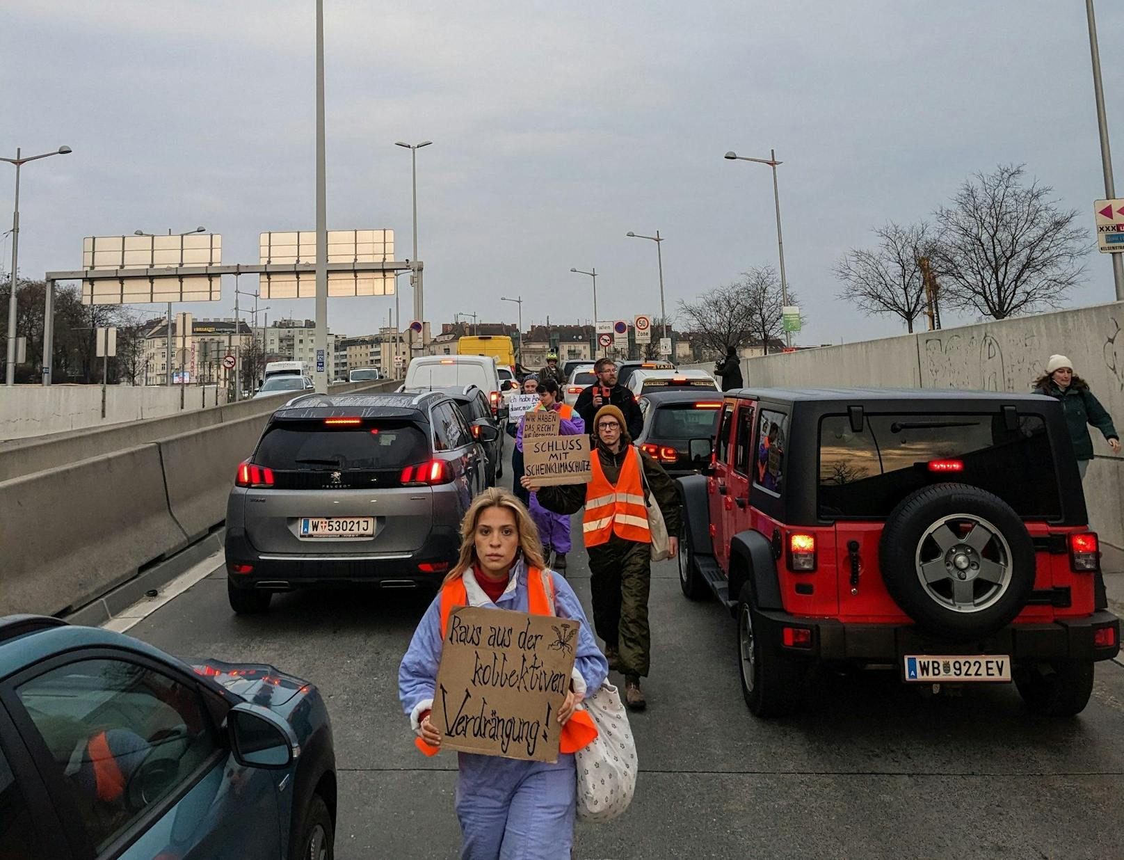 Teil der Blockierer war auch "Klima-Shakira" <a data-li-document-ref="100256110" href="https://www.heute.at/g/-100256110">Anja Windl</a> (vorne im Bild).