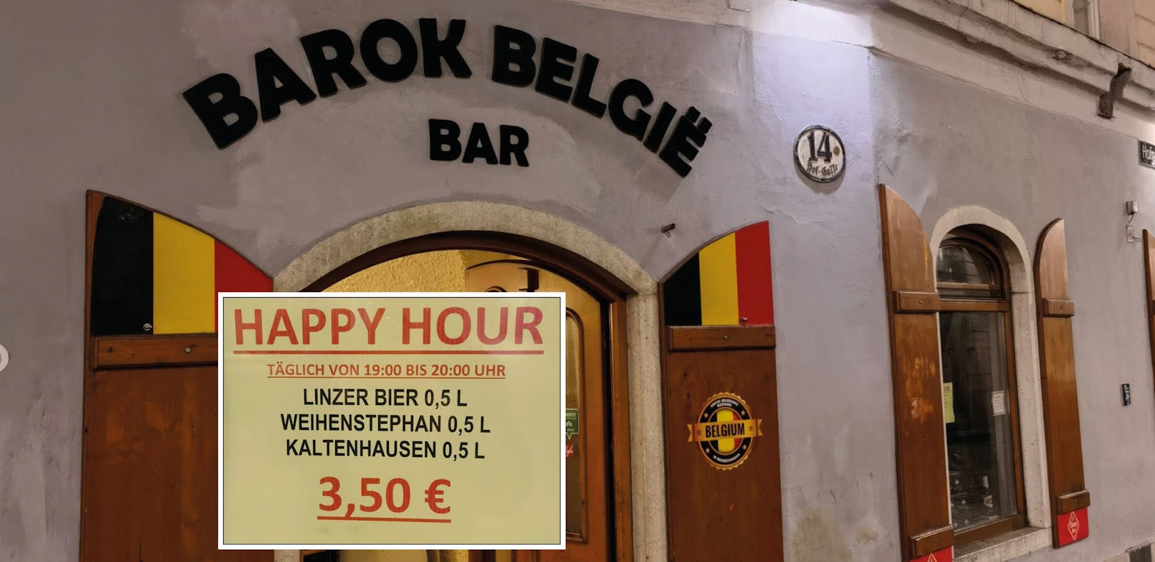 Hat ein Herz für inflationsgeplagte Bier-Trinker: das Linzer Lokal "Barok Belgie".