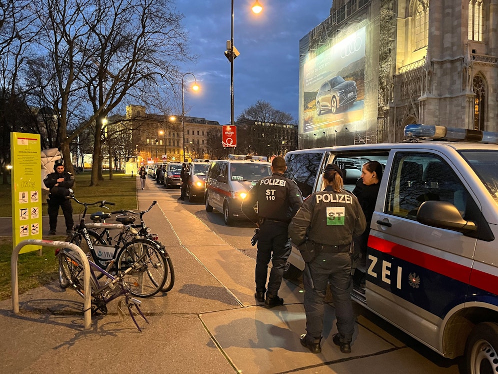 Proteste gegen den Akademikerball – die Innenstadt war von Polizeibeamten und -fahrzeugen gesäumt.