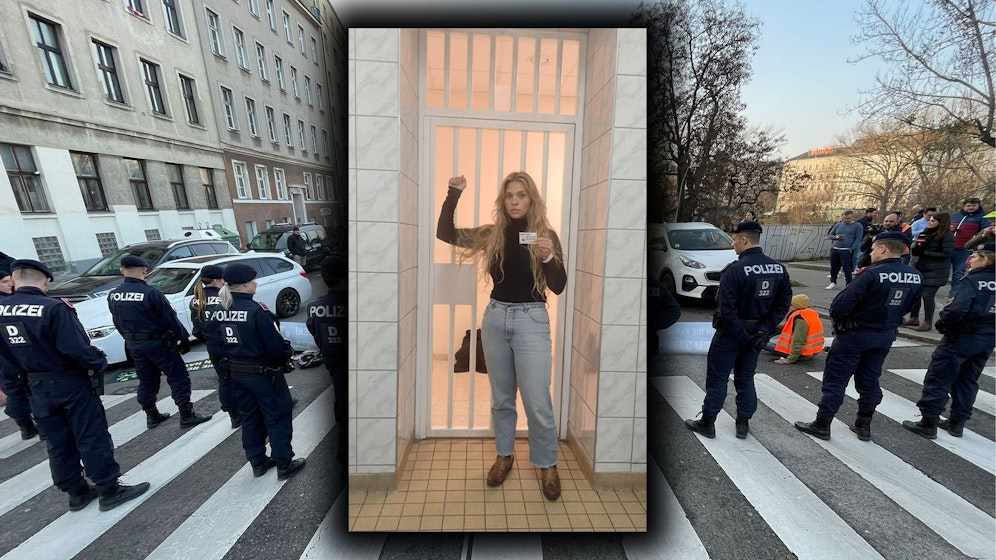 Die 25-Jährige war am Freitagvormittag bei der Klebe-Aktion am Schwedenplatz beteiligt.