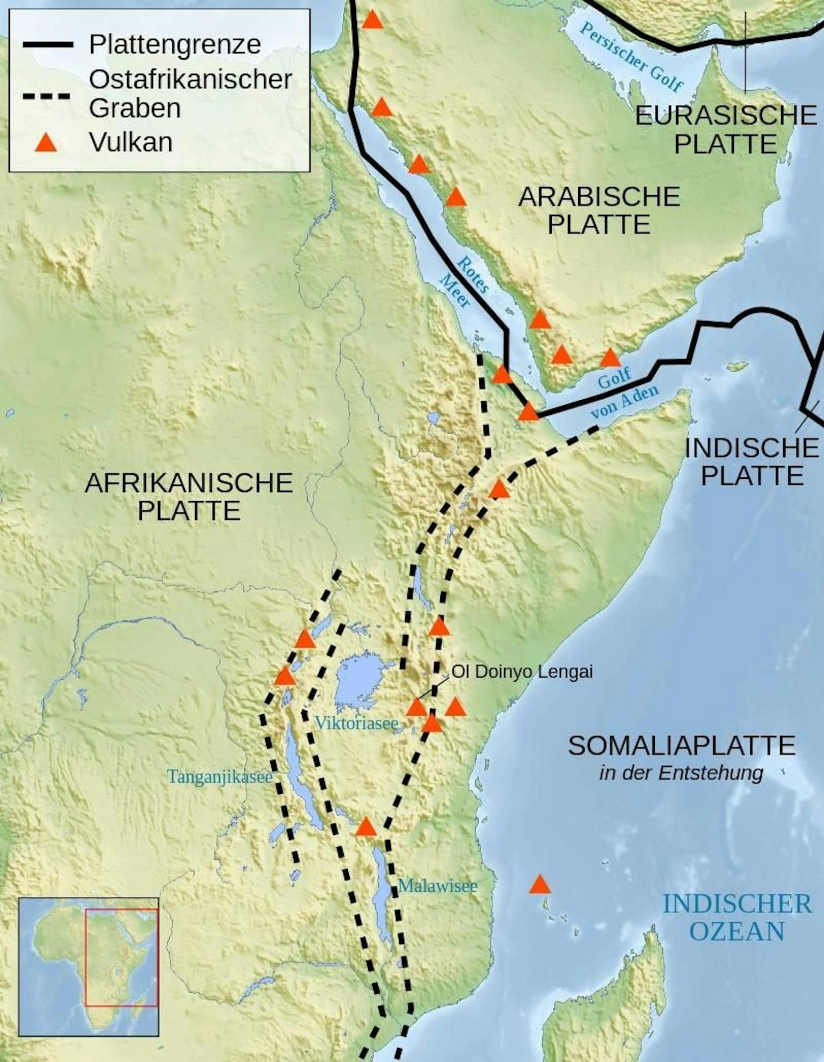 Der Verlauf des Großen Afrikanischen Grabenbruchs.