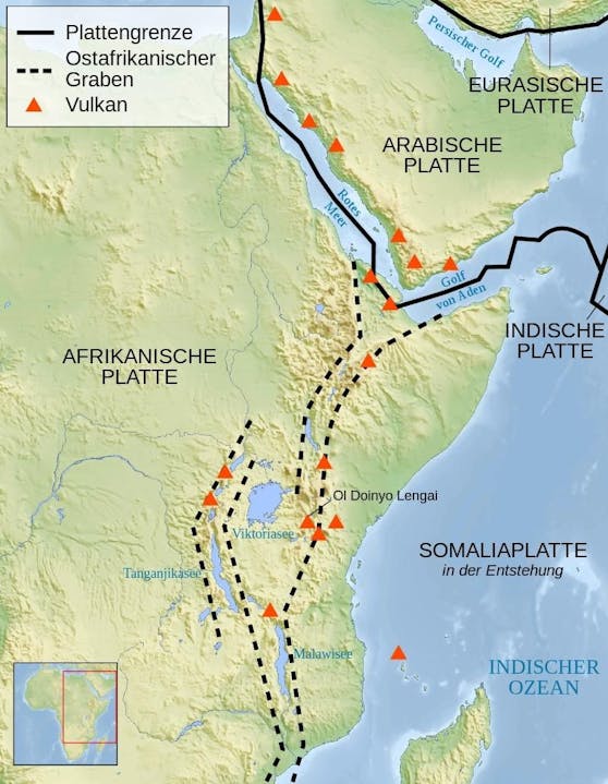 Der Verlauf des Großen Afrikanischen Grabenbruchs.