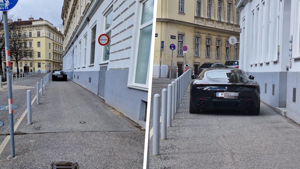 Neben einer Kirche im 15. Wiener Bezirk stand am Gehsteig ein Luxus-Ferrari.