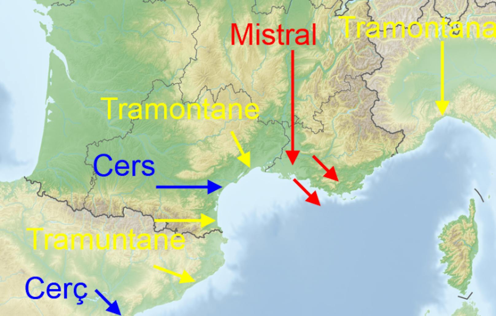 Regionale Winde im westlichen Mittelmeerraum.