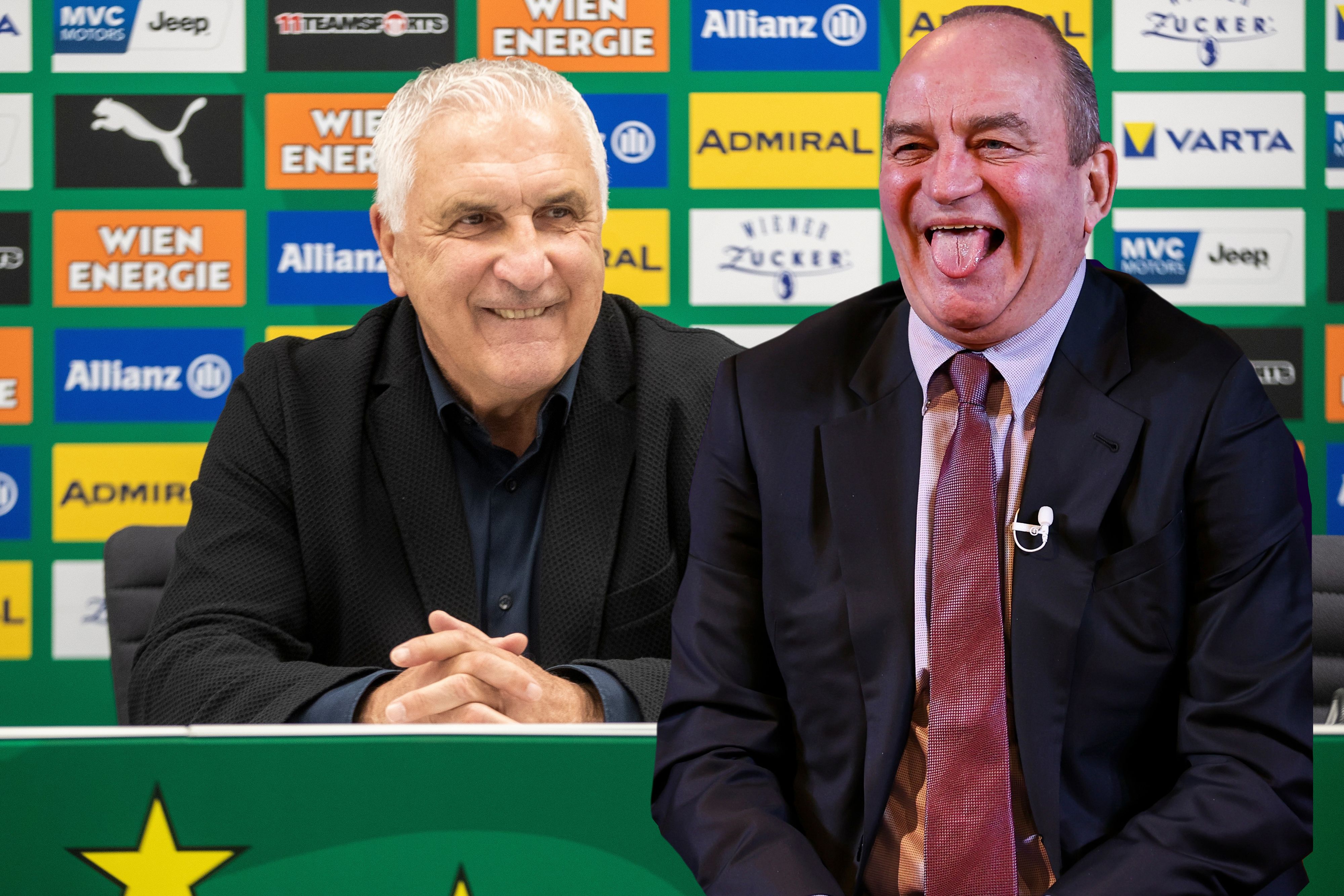 Herbert Prohaska (r.) war der Erste, der Hans Krankl zum 70er gratulierte. 