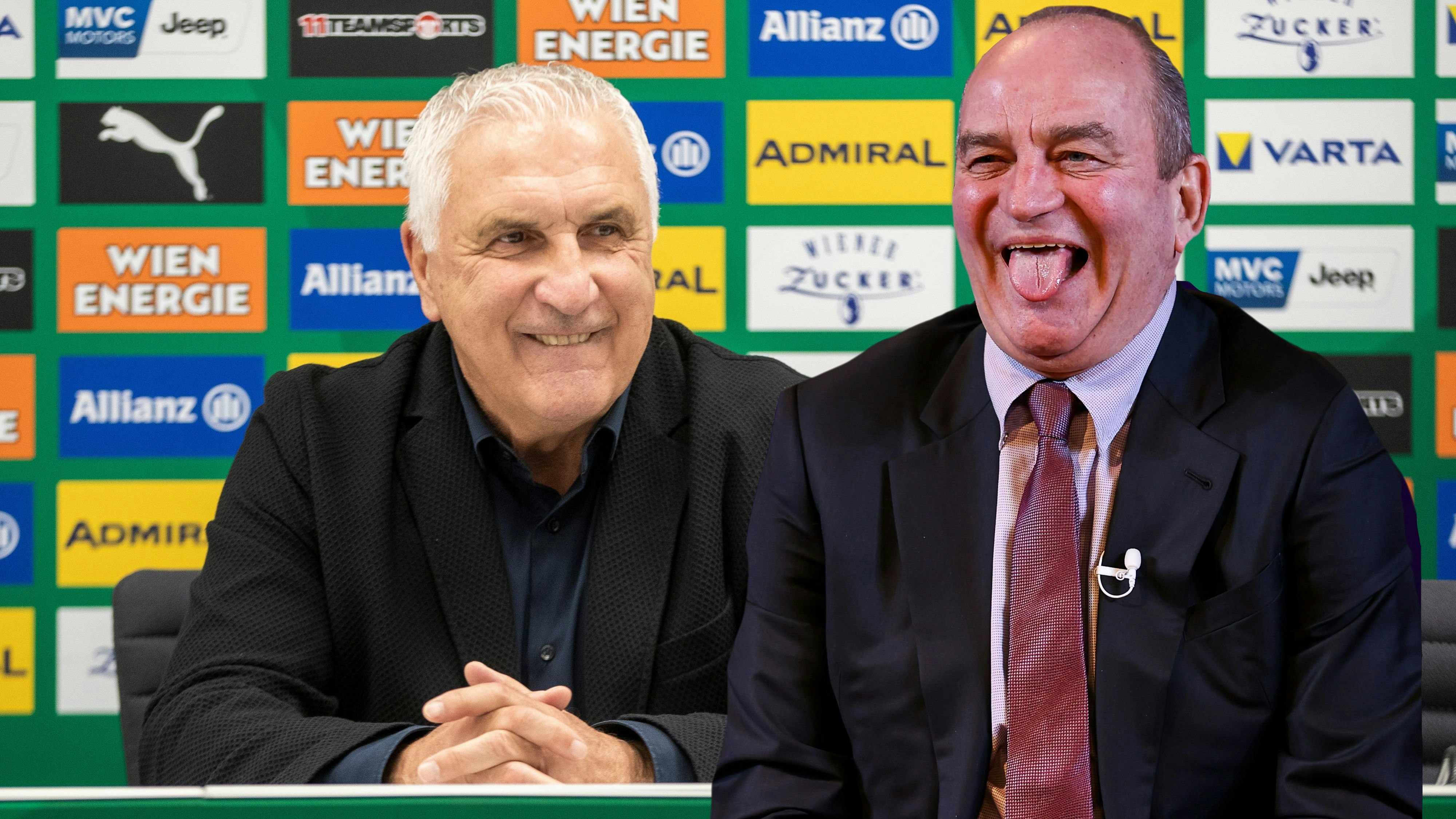 Herbert Prohaska (r.) war der Erste, der Hans Krankl zum 70er gratulierte. 