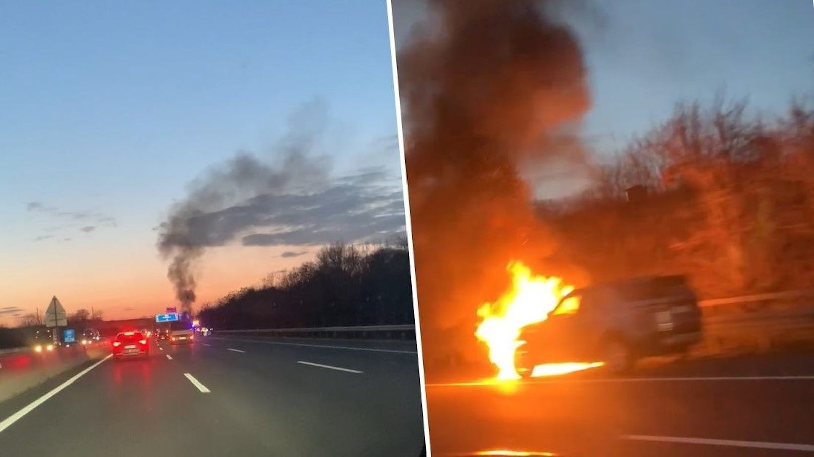 Der Land Rover fing auf der Autobahn an zu brennen.&nbsp;