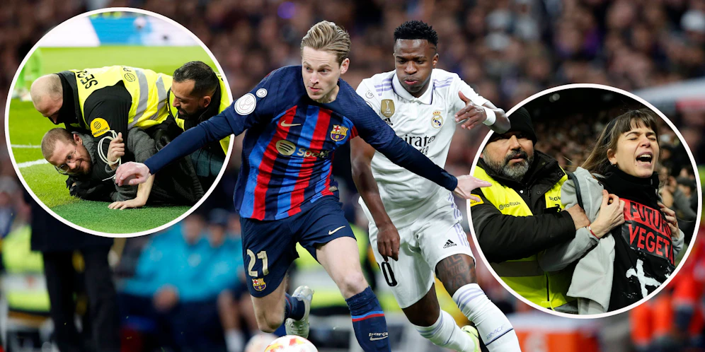Barca siegt im Clasico. Klima-Aktivisten protestieren.