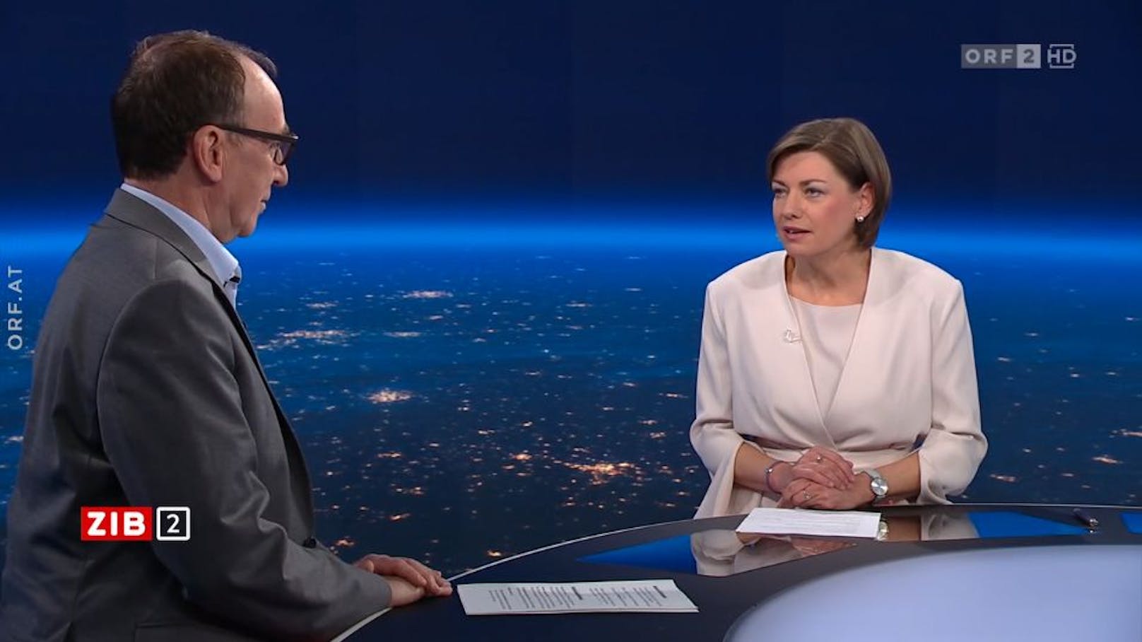 Gesundheitsminister Johannes Rauch in der ZIB2 mit Marie-Claire Zimmermann am 2. März 2023.