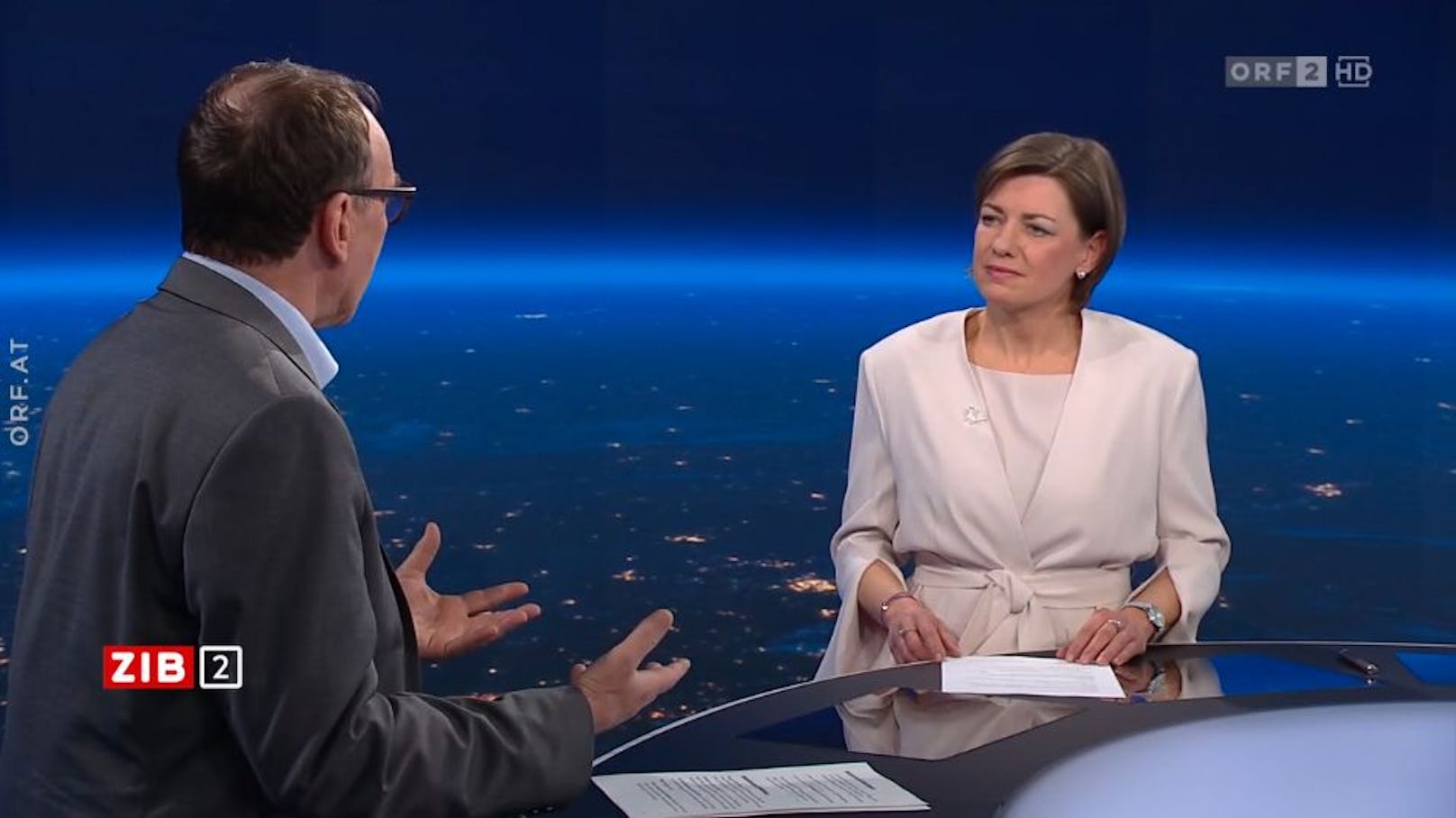 Gesundheitsminister Johannes Rauch in der ZIB2 mit Marie-Claire Zimmermann am 2. März 2023.