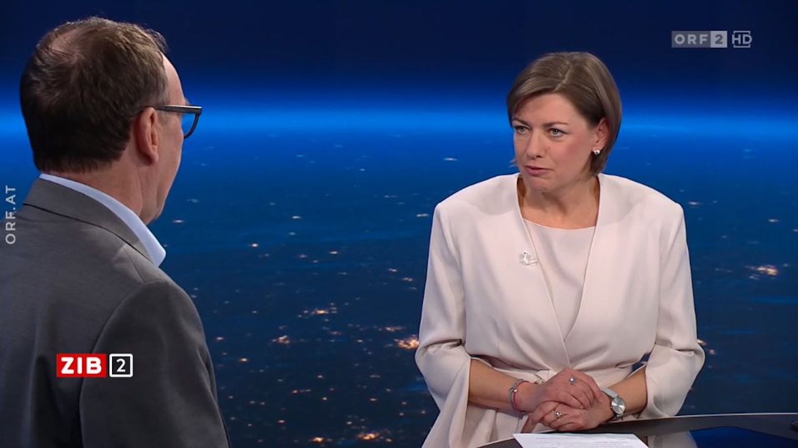 Gesundheitsminister Johannes Rauch in der ZIB2 mit Marie-Claire Zimmermann am 2. März 2023.