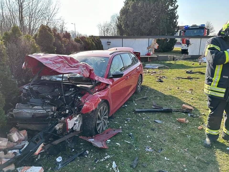 Pkw raste in Garten, wo Familie mit Kindern spielte