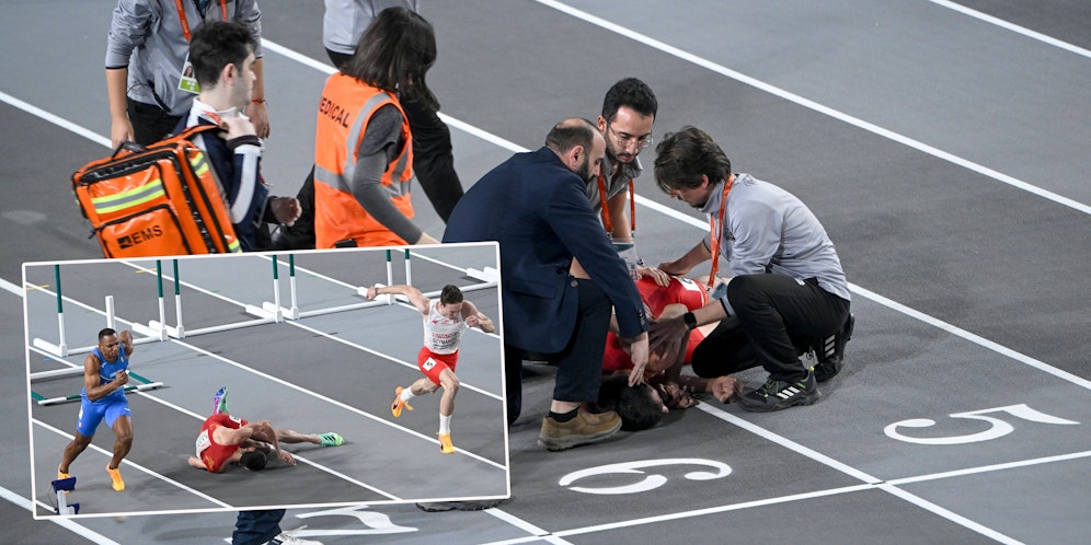 Dramatische Bilder aus Istanbul. Llopis wird nach seinem Sturz verarztet, kann stabilisiert werden.