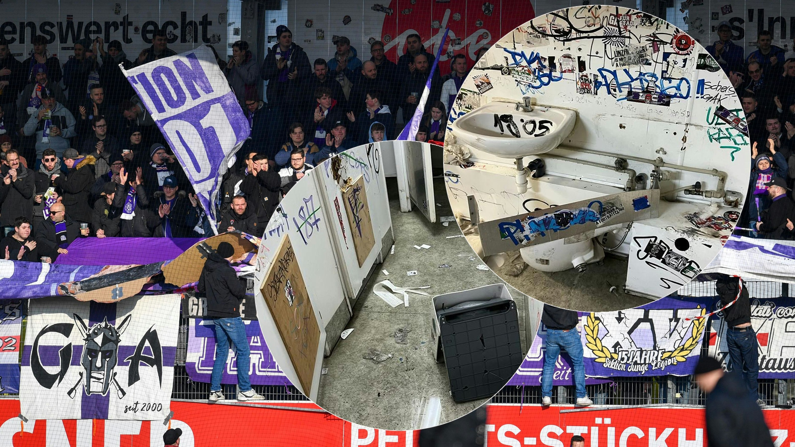 Austria-Anhänger sollen das Ried-WC verwüstet haben.