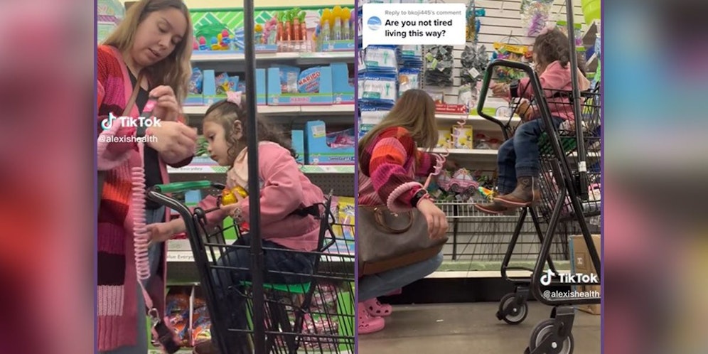 Wenn Alexis mit ihrer Tochter einkaufen geht, kommt die Leine zum Einsatz. Ein Ende wird an Alexis' Handgelenk befestigt, das andere an dem des Mädchens.