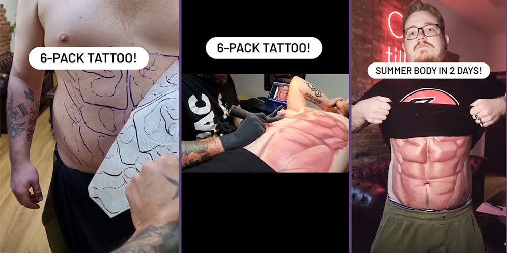 Sixpack in drei Schritten: Aufzeichnen, tätowieren, präsentieren.&nbsp;