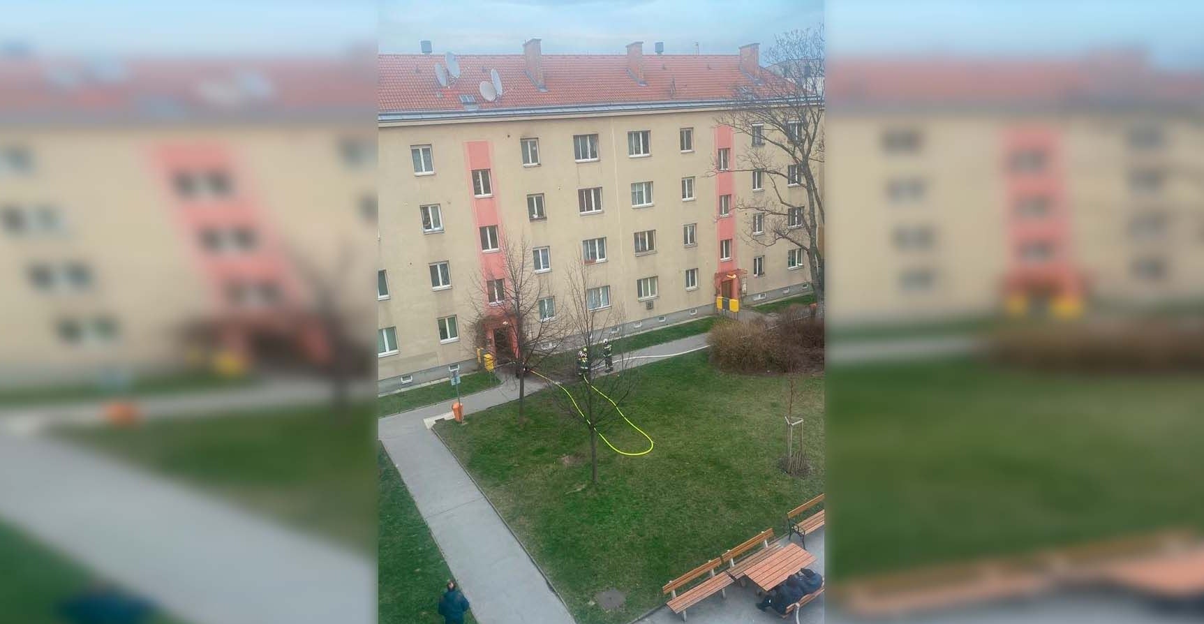 Brandbekämpfung im Gemeindebau: Die Feuerwehr legt eine Löschleitung über das Stiegenhaus.