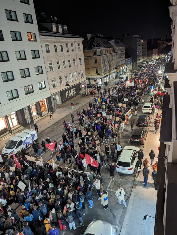 Die Demo zieht in den Abendstunden Richtung Innenstadt.