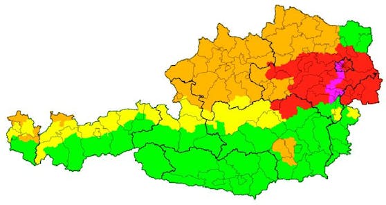 Die aktuellen Sturm-Warnungen in Österreich. 10. März, 16 Uhr.
