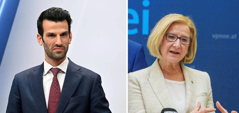 Johanna Mikl-Leitner ging auf Udo Landbauer (FP) zu, aber der bleibt eisern.