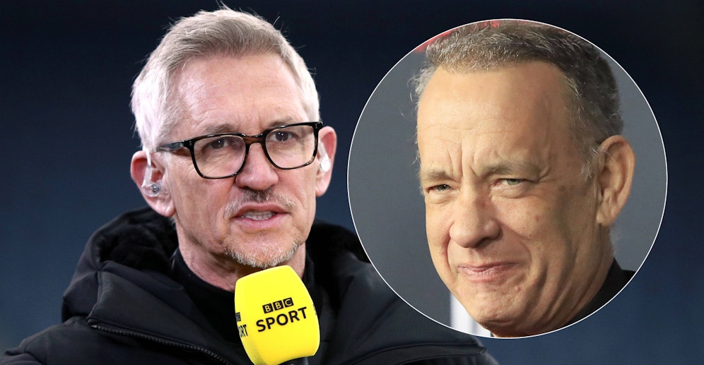 Tom Hanks (r.) war statt Gary Lineker im BBC-Programm zu sehen.