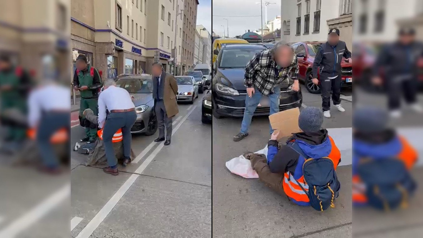 Die Autofahrer beschlossen selbst Hand anzulegen und die Klima-Aktivisten von der Straße zu schaffen. 