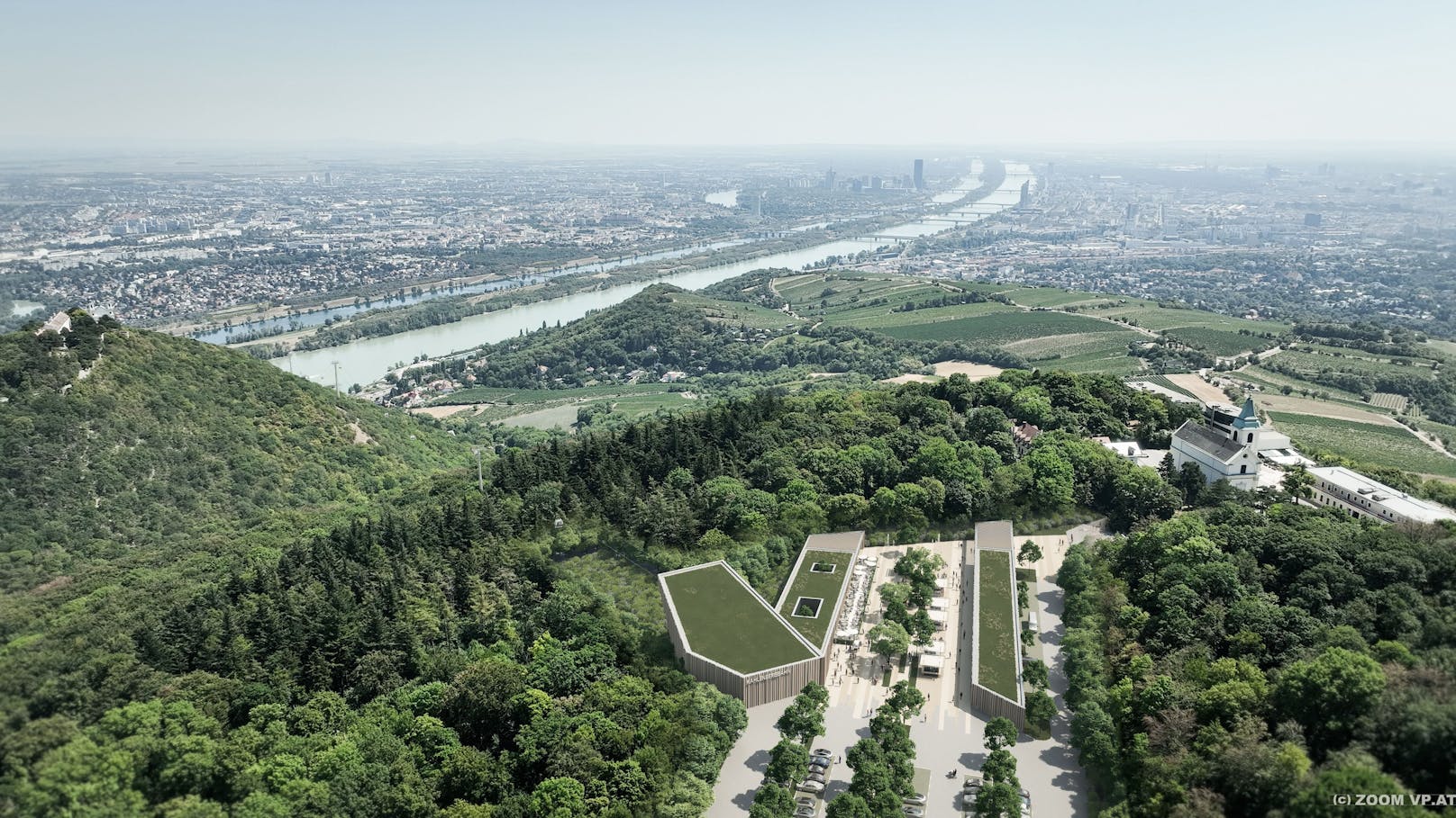 Geplante Seilbahn-Station am Wiener Kahlenberg: Der Parkplatz wird entsiegelt.