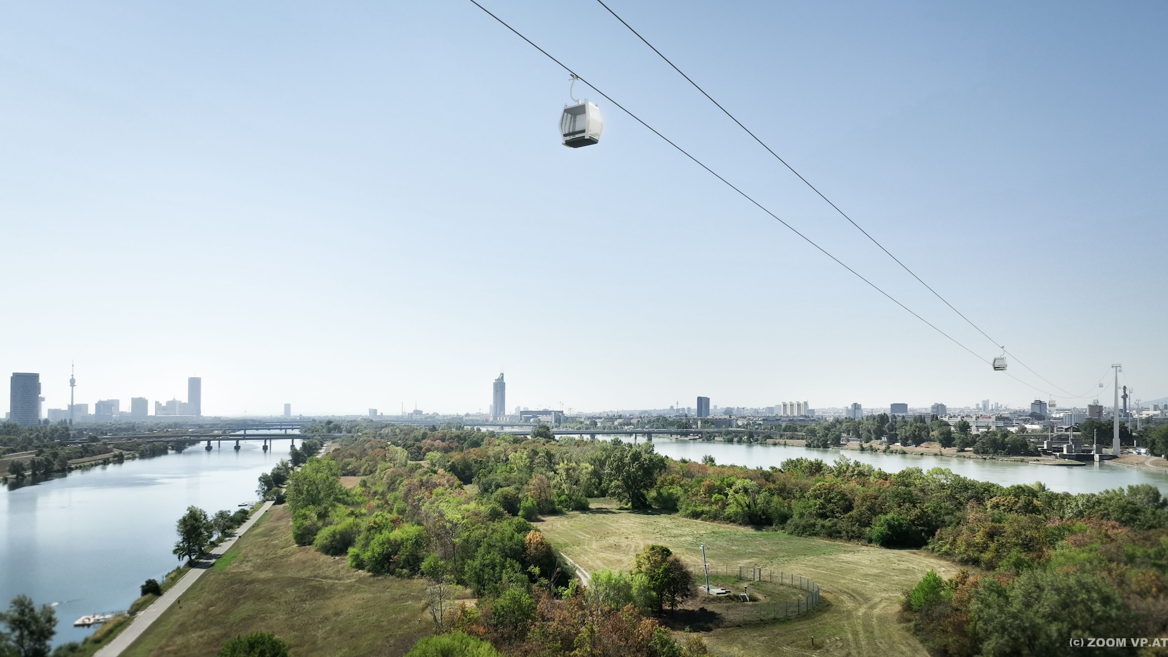 Die geplante Route der Seilbahn führt über die Wiener Donauinsel auf den Kahlenberg.