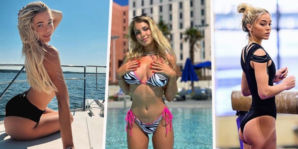 Andreea Dragoi (Mitte) könnte wie Turnerin Olivia Dunne (l., r.) durch ihre Social-Media-Kanäle zum Sport-Star werden.