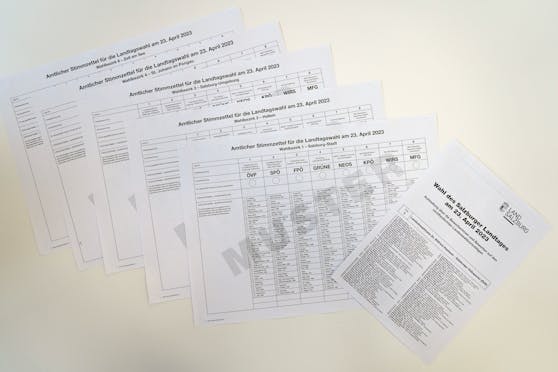 Stimmzettel zur Salzburger Landtagswahl am 23. April 2023.