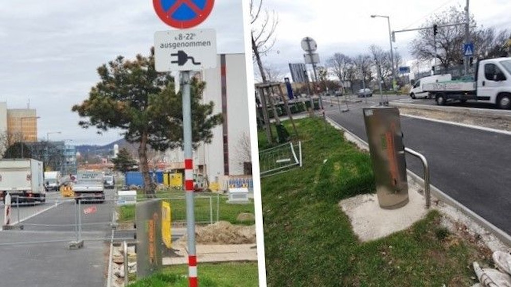 In der Lorenz-Müller-Gasse steht eine E-Auto-Ladestation mitten am Radweg.