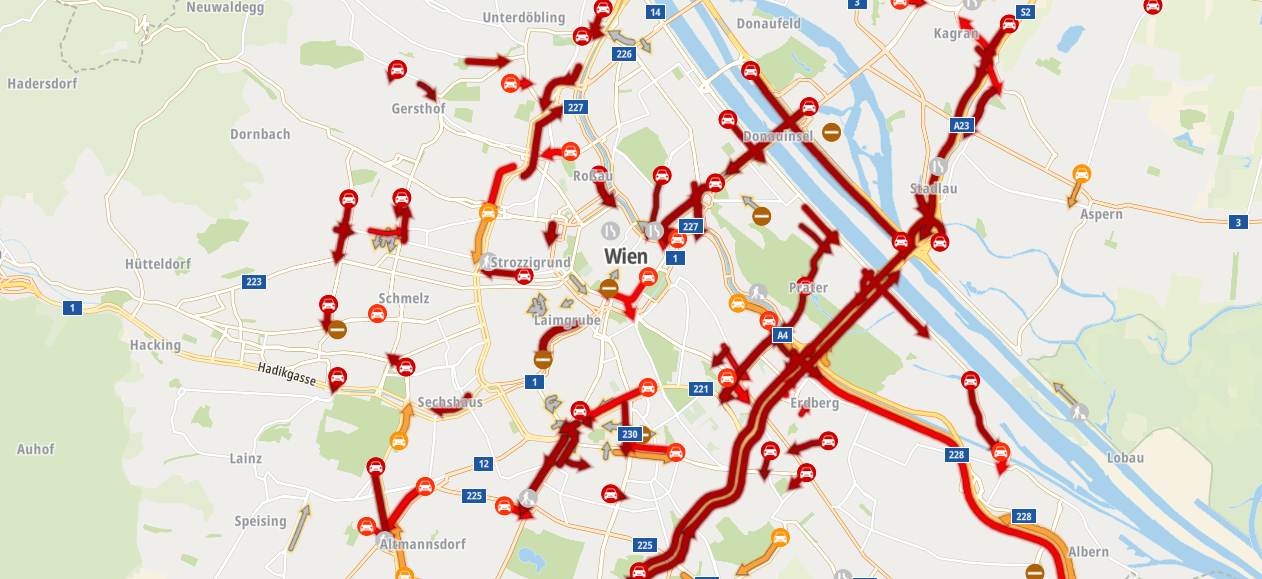 Die aktuell Staukarte für Wien