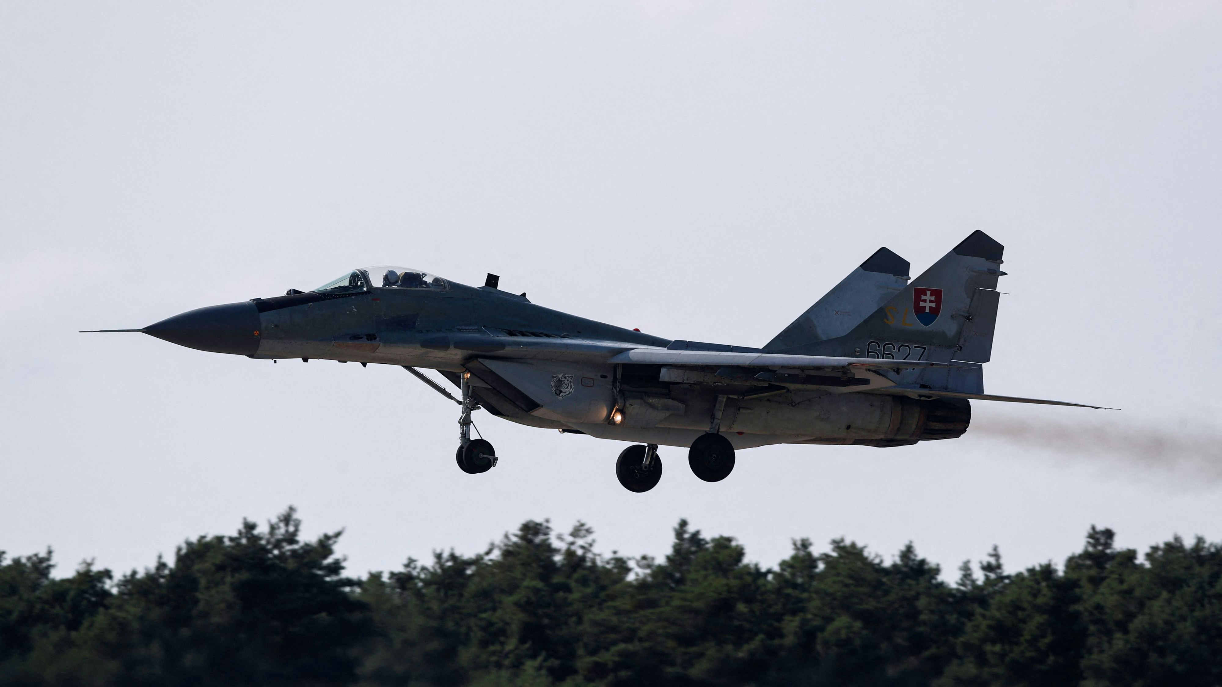 Ein Mig-29 Kampfjet nahe des Luftwaffenstützpunktes Malacky in der Slowakei. 