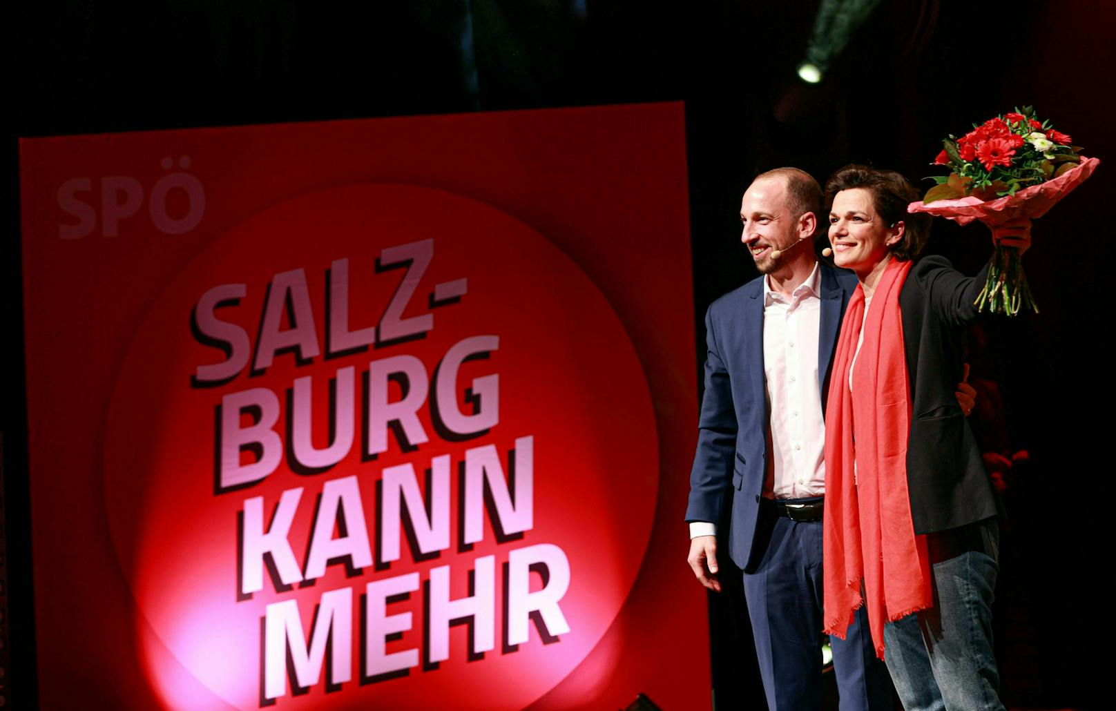 Salzburgs SPÖ-Spitzenkandidat David Egger mit der SPÖ-Bundesvorsitzenden Pamela Rendi Wagner.